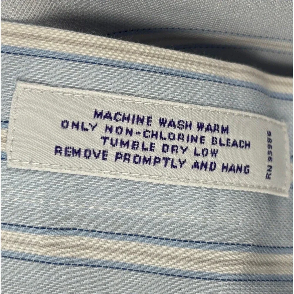 Brooks Brothers Men 17-6/7 Light Blue Striped Dress Shirt Slim Supima Cotton